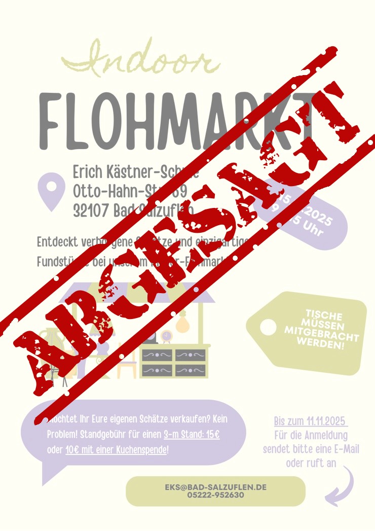 Indoor Flohmarkt Plakat Erich K&auml;stner Schule Bad Salzuflen